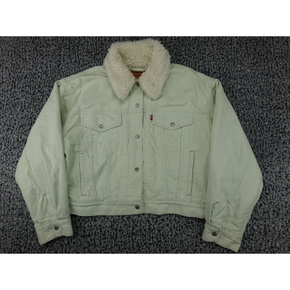 Levi's Corduroy Sherpa Trucker Jacket Womens L Mint Green Ex-Boyfriend A3489